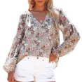thumbnail image 1 of Blouse Décontractée à Manches Longues pour Femmes, Charmante Blouse à Manches Longues à Imprimé Floral pour Vacances pour Fête Vert, Rose, Blanc, Coloré, 1 of 8