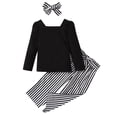 thumbnail image 1 of Gibobby Conjunto niña Niños pequeños, bebés, niñas, manga larga, tops sólidos, pantalones a rayas con diademas, conjunto de 3 piezas(Negro,3-4 Años), 1 of 4