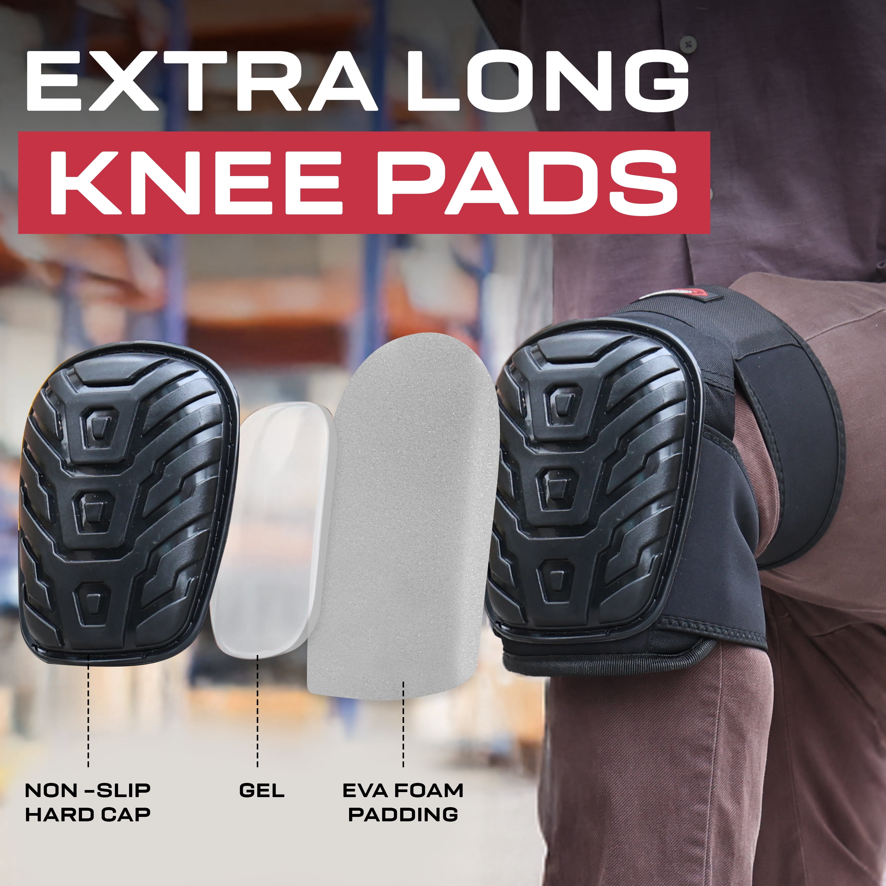 Safe Handler Professional Extra Long Crystal Gel Knee Pads with Heavy Duty Foam Padding, Strong Double Straps, 1 Pair