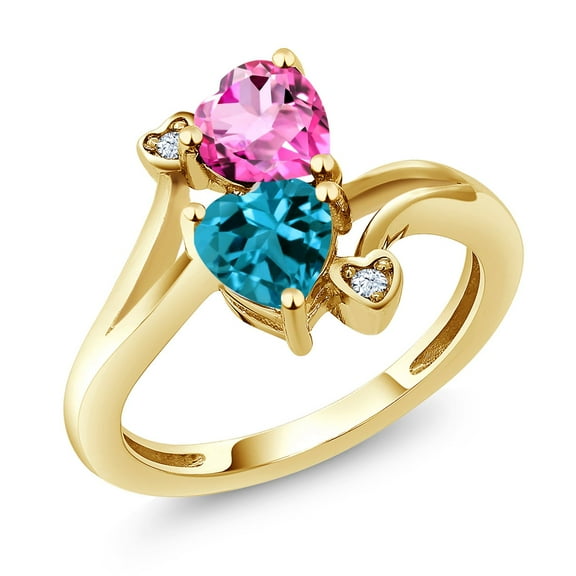 Gem Stone King 18K Yellow Gold Plated Silver Pink Mystic Topaz London Blue Topaz Ring for Women (1.93 Cttw, Heart Shape 6MM, Gemstone Birthstone, Size 7)