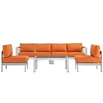 Modway Shore 5 Piece Outdoor Patio Aluminum Sectional Sofa Set