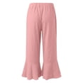 thumbnail image 6 of Bloomae Women's Wide Leg Linen Capri Pants Elastic High Waist Ruffle Hem Casual Loose Cropped Trousers Solid Color Lightweight Daily Lounge Capris with Pockets, 6 of 10