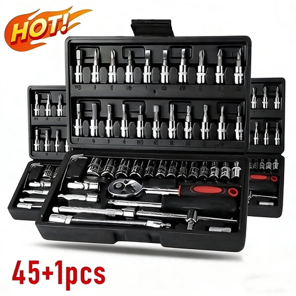 Saisi Premium 46Pcs Black Socket Wrench Set with Ratchet & Case for Home & Auto