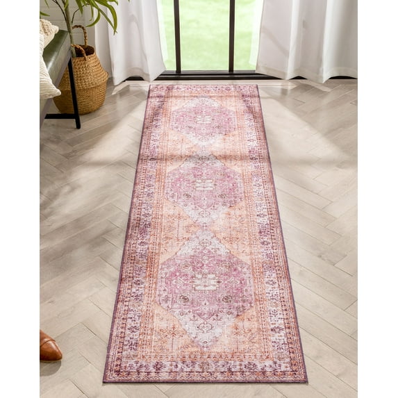 Well Woven Overdyed Helode Machine Washable Purplee Vintage Oriental Medallion Runner Rug 2x7 (2'1" x 7'3" Runner)