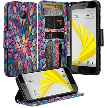 Htc Women Accessories - HTC Bolt Case - Wydan Wallet Leather Credit Card Flip Book Style Folio Kicktand Feature Cover w/ Wrist Strap Rainbow Flower