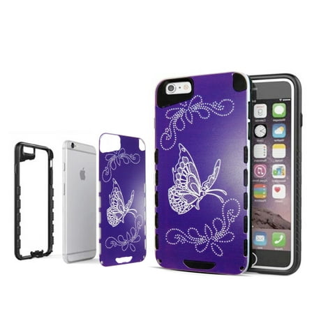 Hybrid Silver Butterfly Purple For iPhone 6 Plus & 6S Plus Advanced Ultra Shock Proof  Lightweight case Drop Protective Case Cover TPU+PC Case Shock Absorb Enhanced Bumper Case Dual (Best Case For Iphone 6 Plus Drop Protection)