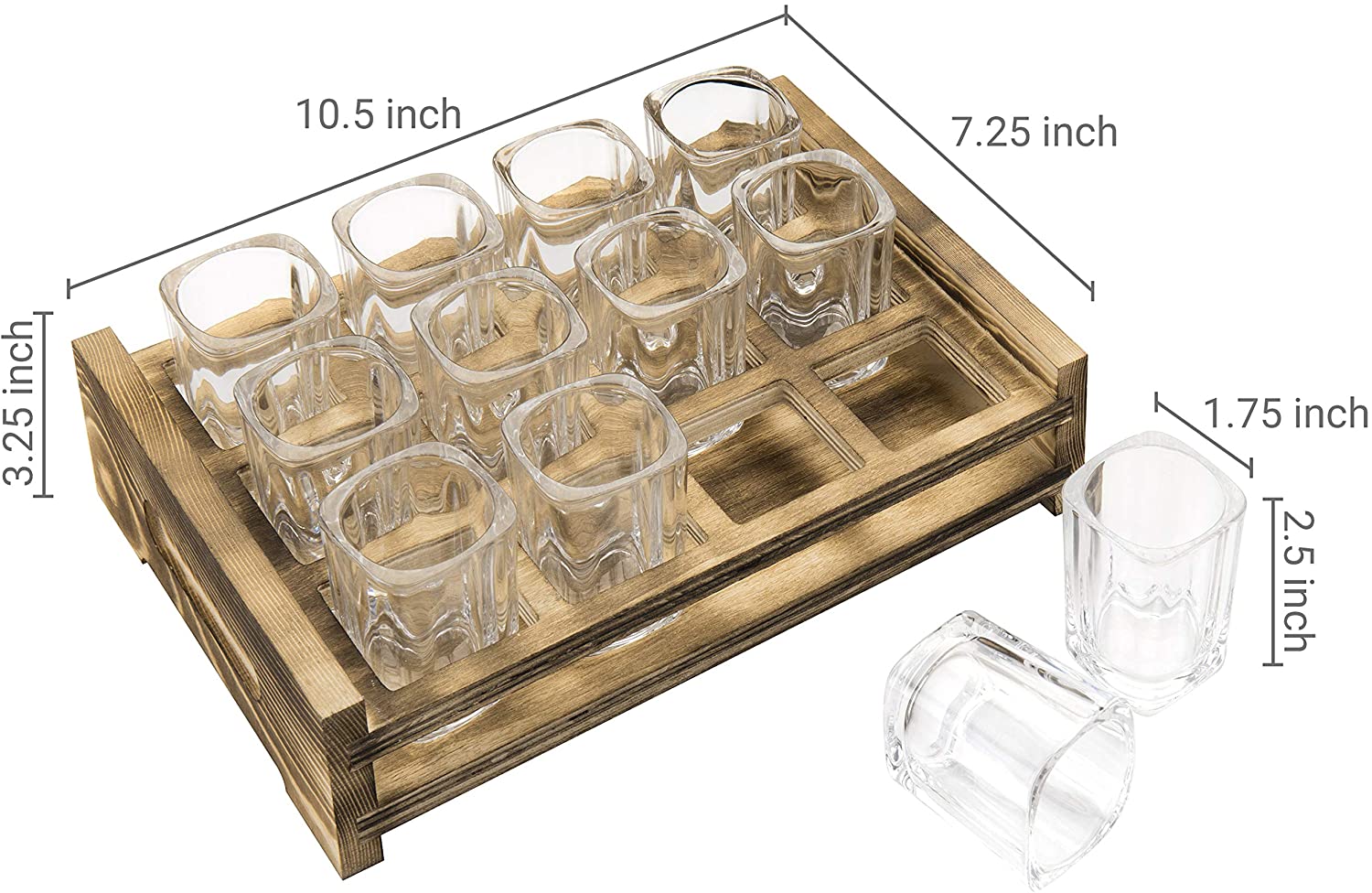 MyGift Rectangular Burnt Wood Tray with 12 Shot Glass, Brown - image 2 of 6