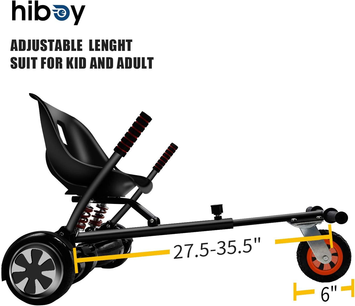Hiboy Hc02 Hoverboard Seat Attachment With Rear Suspension Go Kart Accessory For 65" 8" 10" Two Wheel Self Balancing Scooter