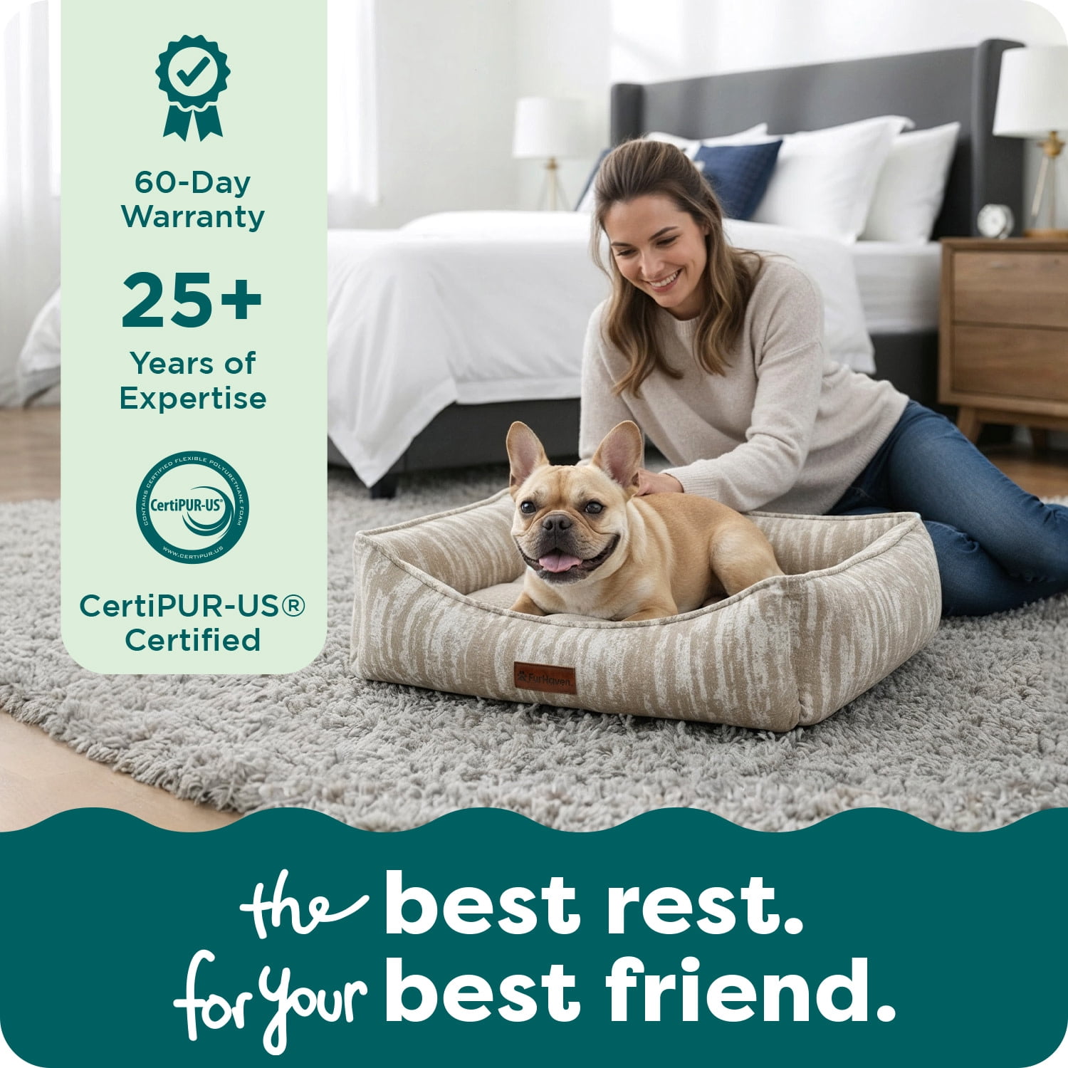 Furhaven Pet Products Medium Overstuffed Cozy Couch Non-Slip Dog & Cat Bed, 27"x21", Taupe