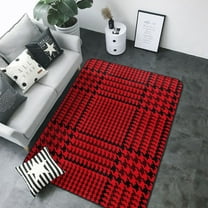Area Rugs For Living Room Decor - Red Black Houndstooth Soft Anti Slip Throw Washable Rugs 5x7 For Bedroom, Indoor Carpet For Bedroom Living Room 80x58In
