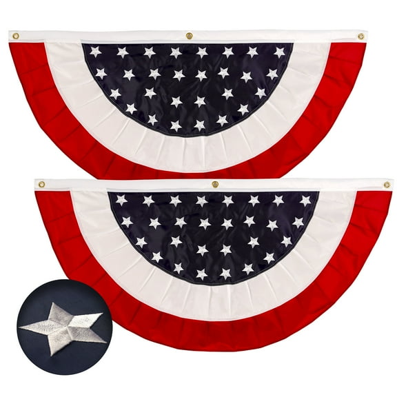 G128 - 2 Pack: USA Pleated Fan Flag 2x4FT Star Center Embroidered Polyester Stars and Stripes
