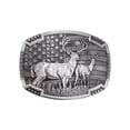 thumbnail image 3 of Deer Buck Belt Buckle Hunting Scene USA FLAG Background Woods Mule Deer Antlers Hunter 014, 3 of 5