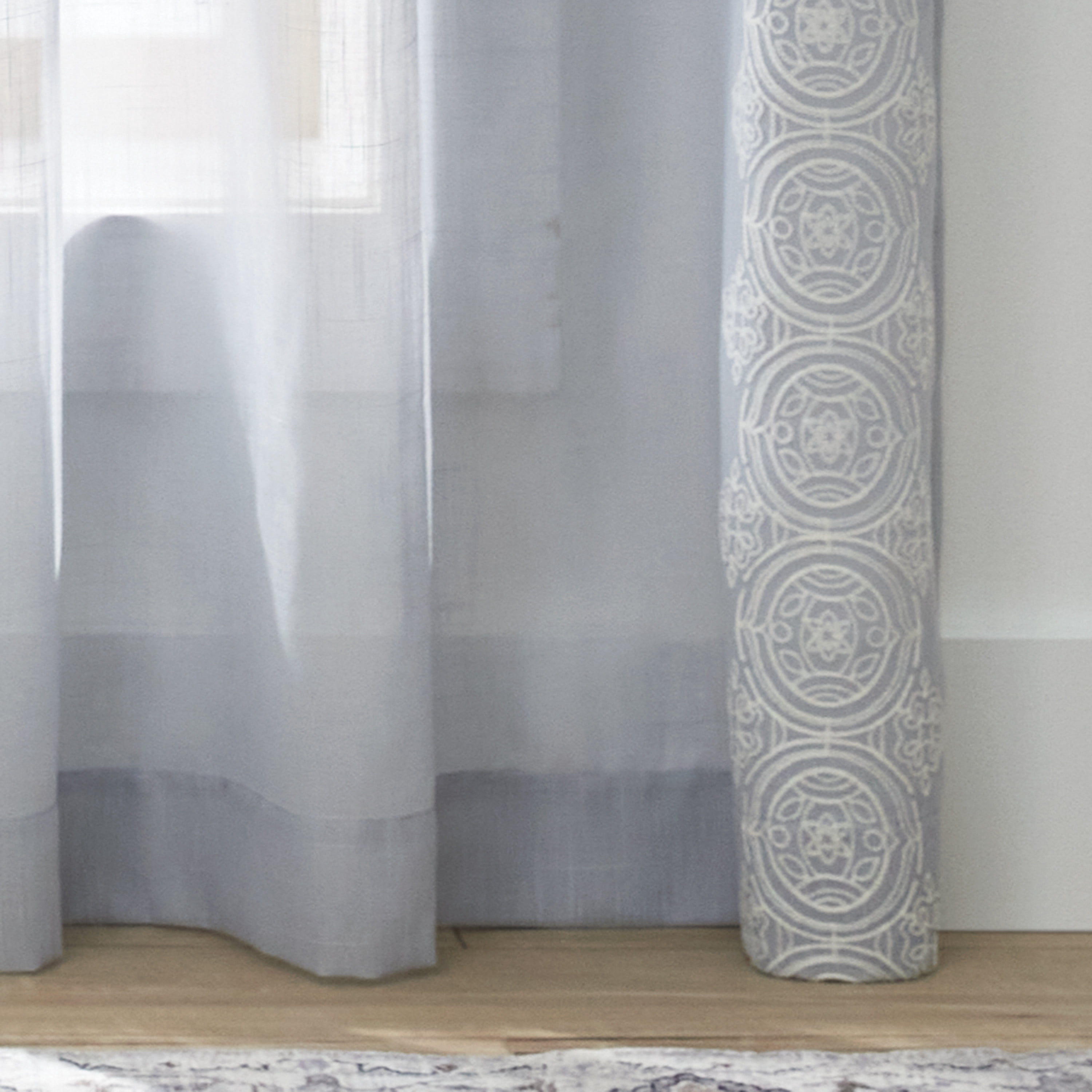 Better Homes & Gardens Embroidered Border Single Curtain Panel, Rod Pocket/Back Tab, Soft Silver, 50 in x 95 in