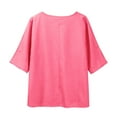 thumbnail image 3 of LIZUOJUN Women's Cotton Linen Shirts ound Neck Elbow Sleeve Blouse Casual Loose Solid Color High Low Hem Tunic Tops Hot Pink 5XL, 3 of 9