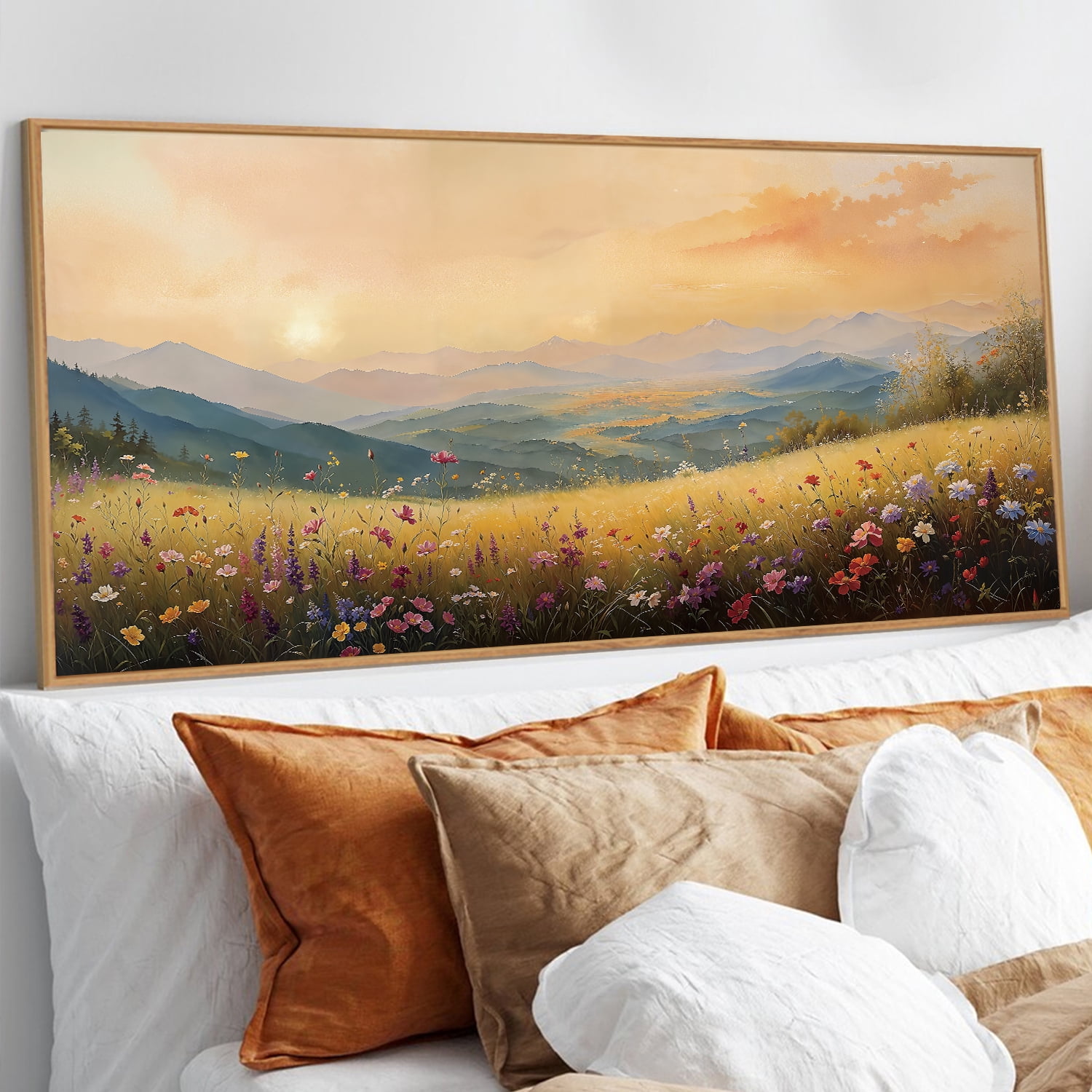 TOARTi Wildflowers Field Canvas Wall Art Boho Floral Framed Painting Vintage Nature Landscape Prints for Living Room Bedroom Office 20x40 Inch