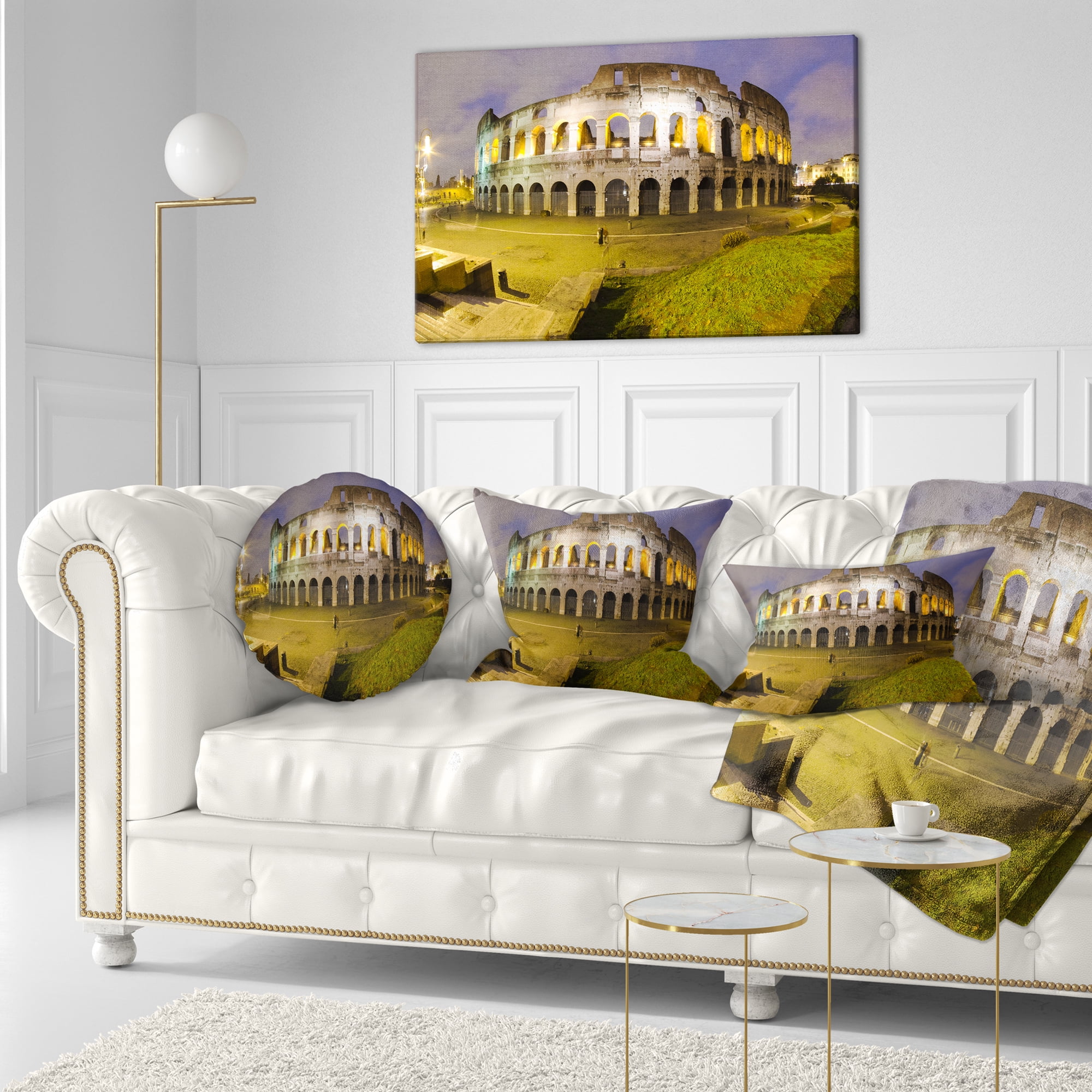 Designart Colosseum by Night - Landscape Monumental Throw Pillow - 12x20