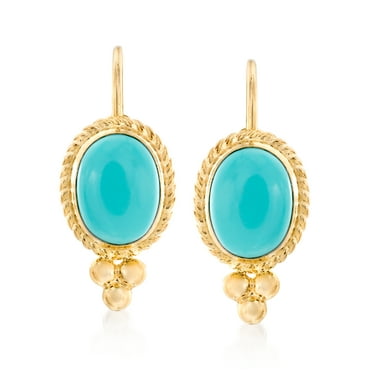 Ross-Simons Turquoise Rope-Edge Earrings in 14kt Yellow Gold, Women's, Adult