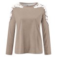thumbnail image 4 of Women's Floral Lace Crochet Tops Long Sleeve Shirts Fitted Tunic Trendy Blouses Dressy Causal Fall Clothing Khaki L, 4 of 5