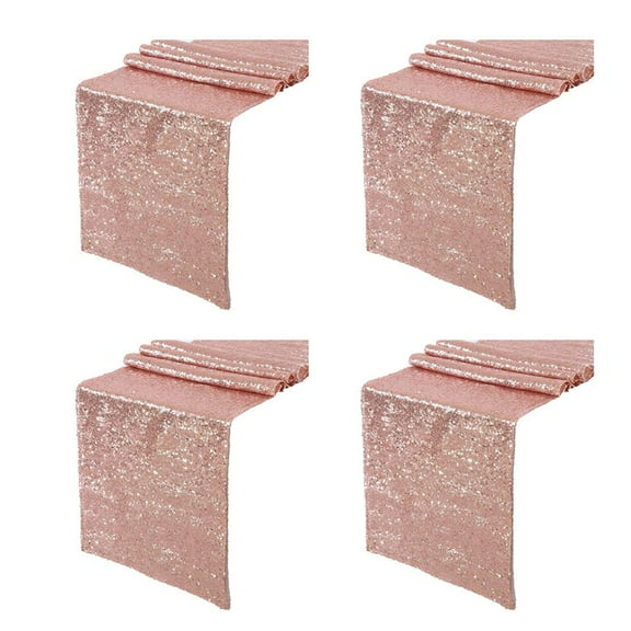 4X Sparkly Rose Gold Sequin Table Runners 12X108 Inch Shimmer Table for Wedding Anniversary Birthday Table Cloth