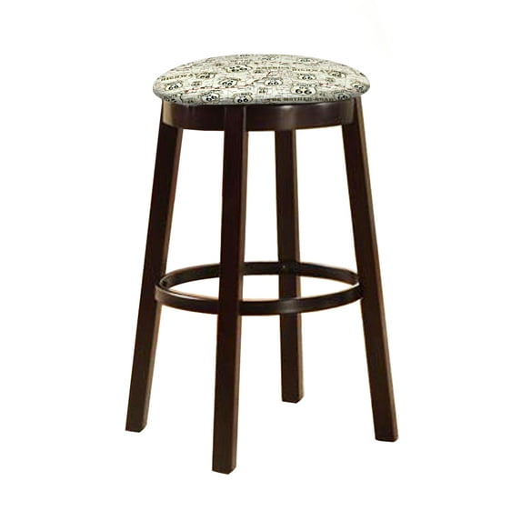 The Furniture King Bar Stool 29" Tall Wood Dark Brown Espresso Kitchen Game Room Swivel Seat Stool Featuring the Choice of Your Favorite Novelty Theme Fabric Covered Seat Cushion (Route 66 Tan Maps)