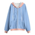 thumbnail image 3 of Womens Fall Jackets Zip Up Hoodie Outerwear Colorblock Drawstring Hooded Sweatshirt 2 Pockets Cotton Coat, 2XL Blue #3, 3 of 6