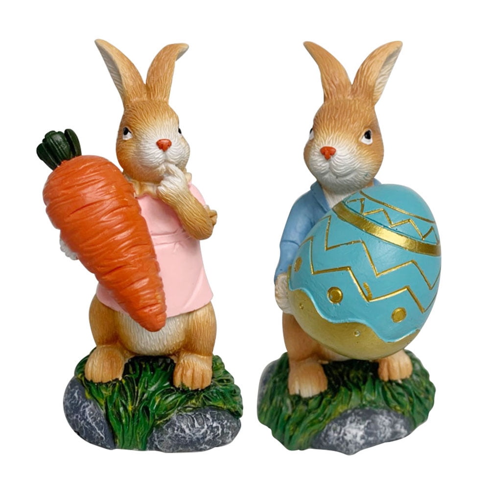 Aktudy Easter Polyresin Rabbit Statue Ornament Standing Bunny Figurine Decor (Egg)