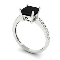 2.7ct asscher cut black natural onyx 18k white gold Bridal Wedding Engagement Promise Anniversary Ring for Women size 4.25