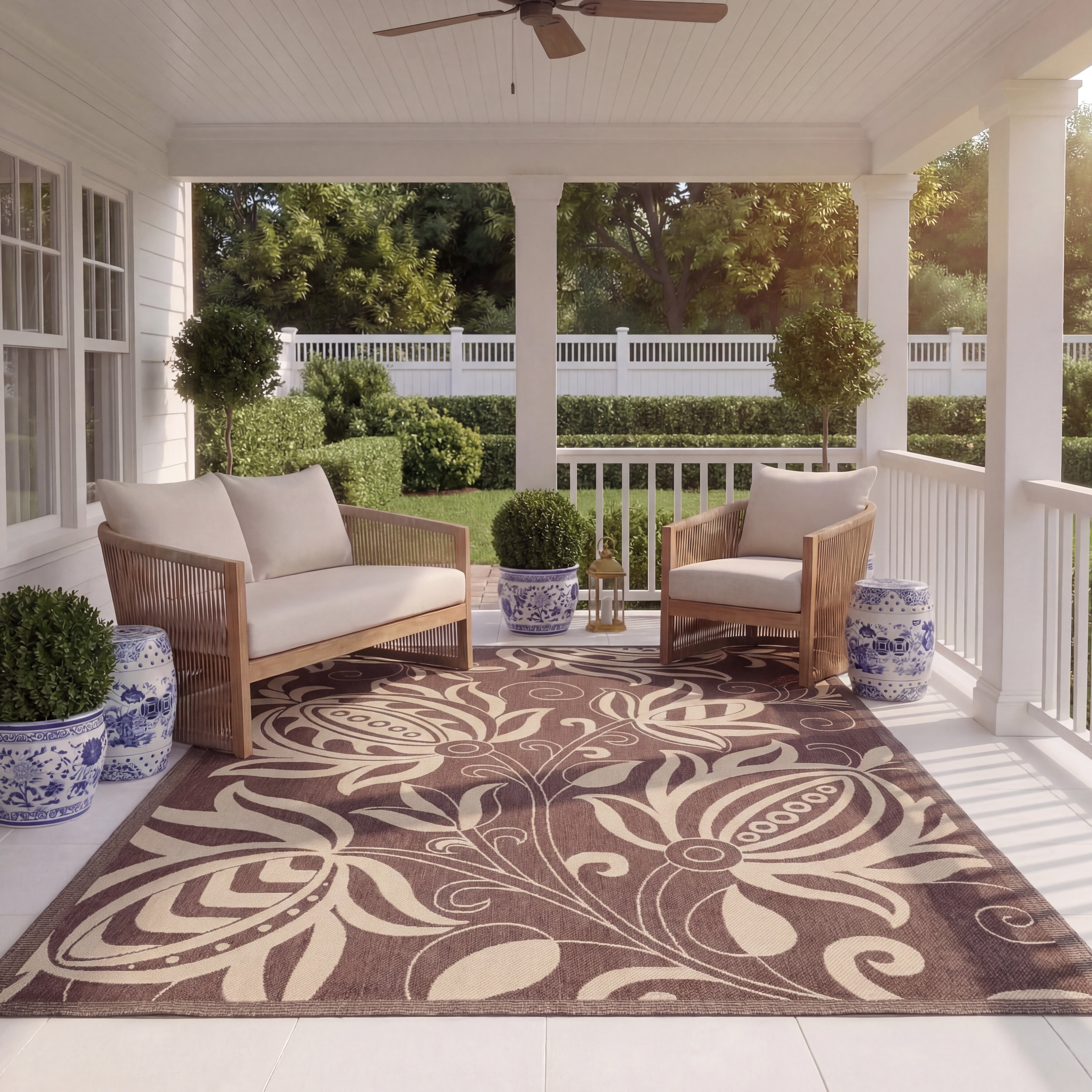 Safavieh Courtyard Crystal Floral Indoor/Outdoor Area Rug, Chocolate/Natural, 6'7" x 6'7" Square