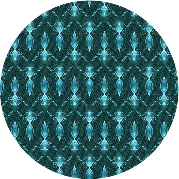 Ahgly Company Machine Washable Indoor Round Transitional Deep Teal Green Area Rugs, 6' Round
