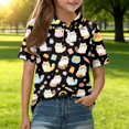 thumbnail image 2 of Domzest Kids Polo Shirt Girls Short Sleeve Animal Print Casual Top Back To School Clothes Children Summer T-Shirt Toddler Graphic Tee Youth Fashion Blouse Black 12-13 Years, 2 of 5