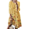 thumbnail image 5 of Xingzhi Robe Femme Vintage Imprimée Robe Manches 3/4 Col Rond Tissu, Jaune, TTG, 5 of 5