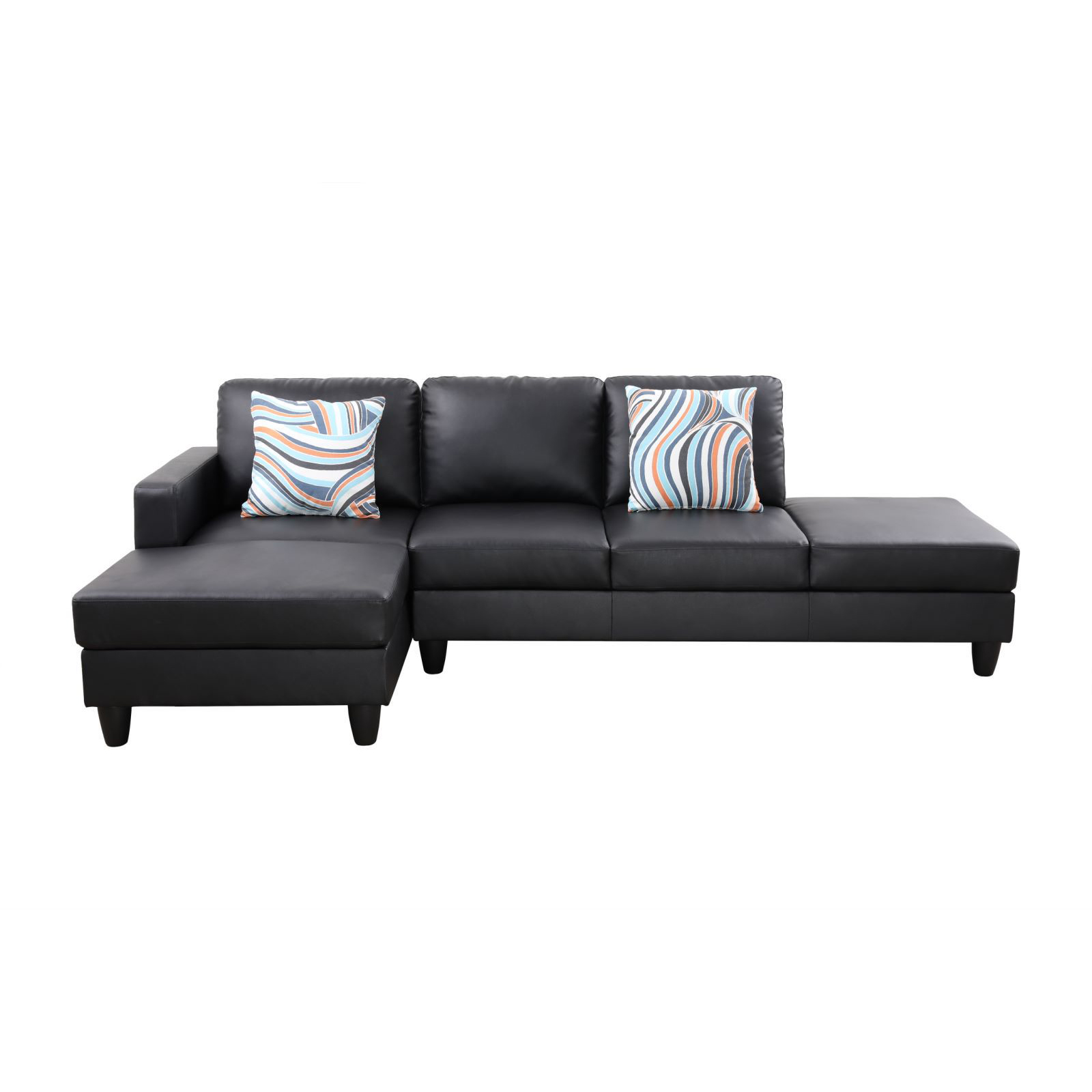 Hommoo L-Shaped Sectional Couch, Faux Leather Living Room Furniture Set for Apartment/Upstairs Loft/Living Room, Black(No Ottoman)
