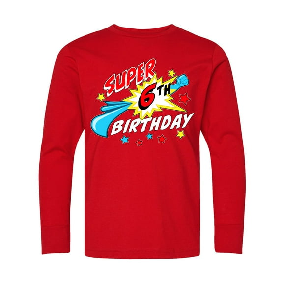 Inktastic Super 6th Birthday Six Years Old Long Sleeve Youth T-Shirt