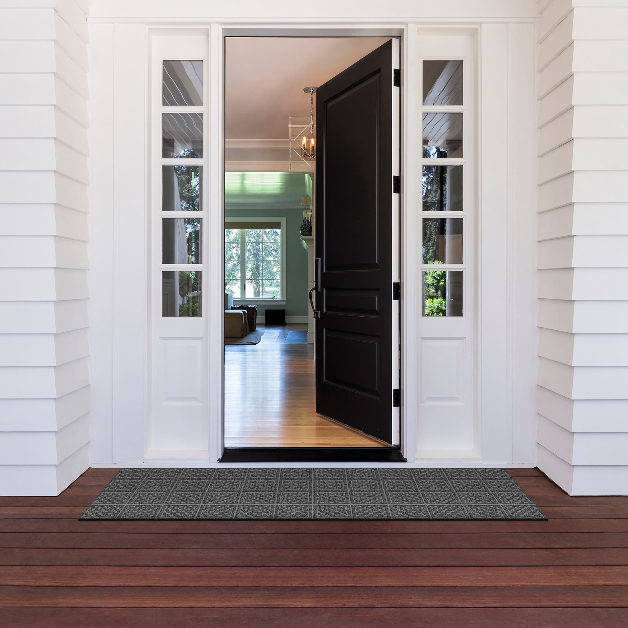 Mainstays Textures Lattice Polyester and Rubber Backed Doormat 2' x 6', Smoke
