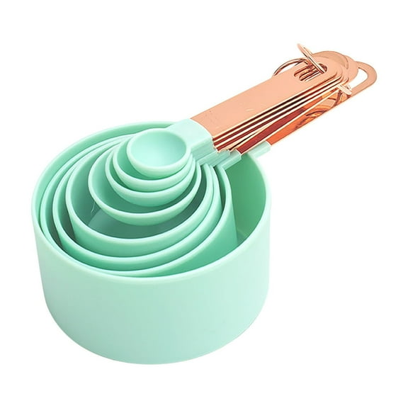 Rose Gold Stainless Steel Handle Measuring Cups and Spoons Set, 8 Piece Stackable Accurate Tablespoon for Measuring Dry and Liquid Ingredients Small Teaspoon with Plastic Head