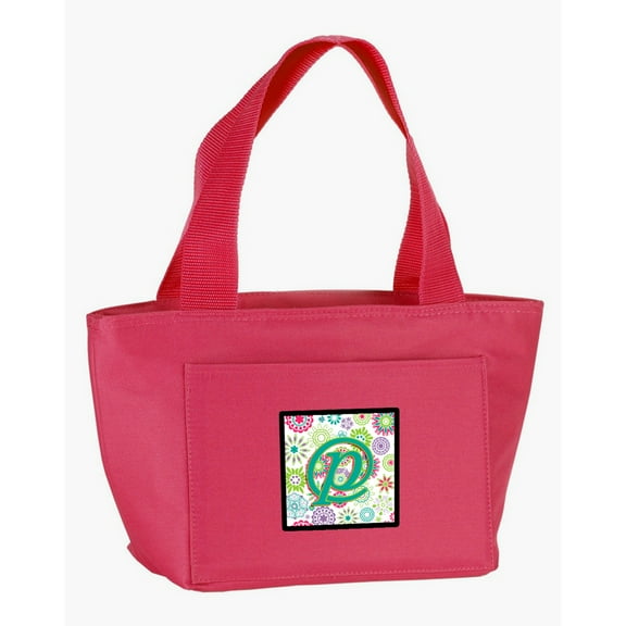 Letter P Flowers Pink Teal Green Initial Lunch Bag