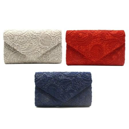 Women s Elegant Flower Lace Evening Dress Clutch Envelope Ball Handbag Wedding Wallet - Dark blue+bright red+champagne