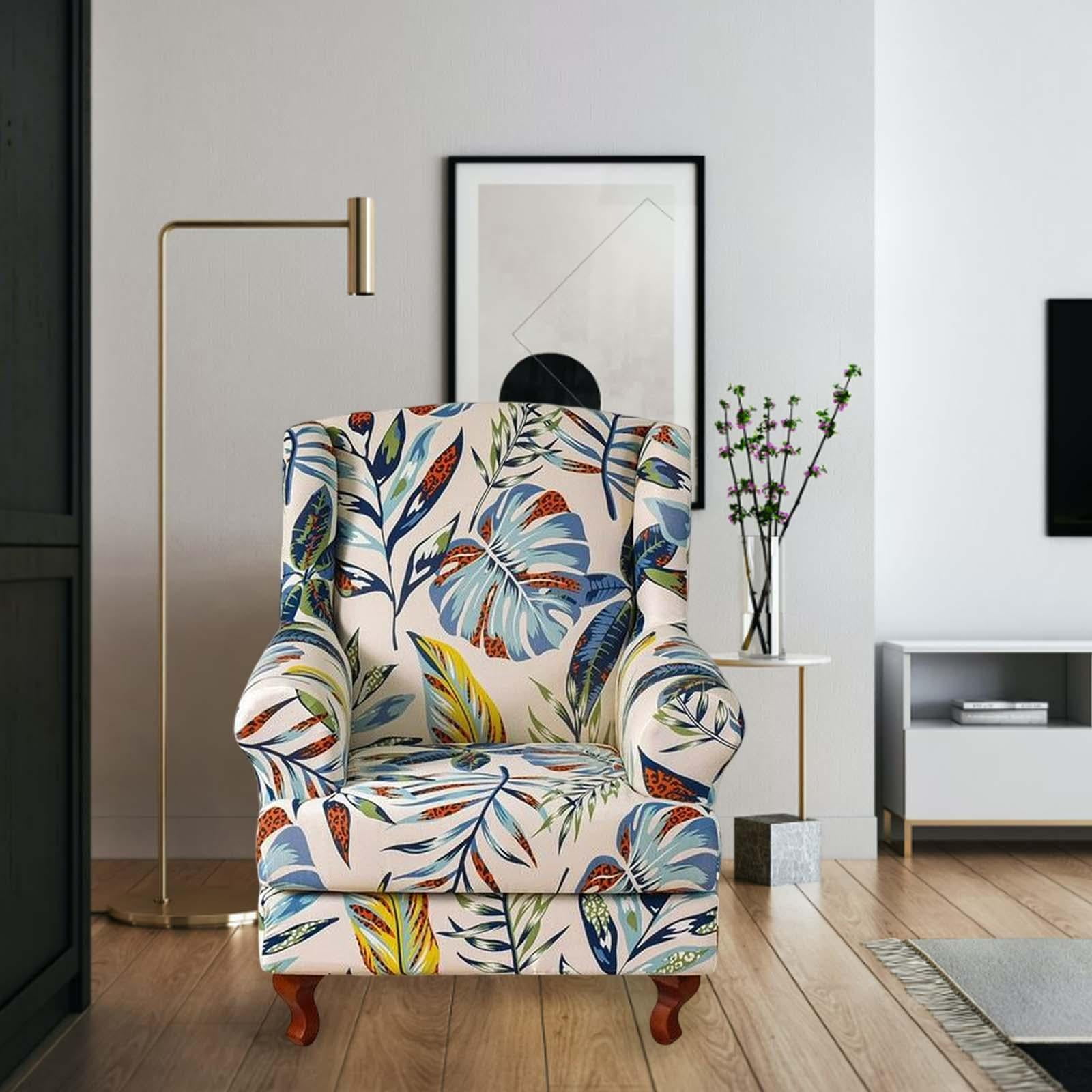 Washable Stretch Wingback Chair Cover, Dark Blue Living Room