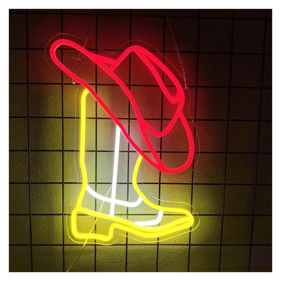 Chapeau de Cowboy Western avec Lumières Néon, Panneaux LED pour Chambre, Maison, Bar, Fête, Décoration Murale 42cm32cm