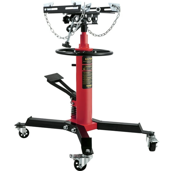 VEVOR Transmission Jack,1/2 ton (1100 lbs) Capacity Hydraulic Telescopic Transmission Jack, 2-Stage Floor Jack Stand with Foot Pedal, 360° Swivel Wheel, Garage/ Shop Lift Hoist, Red