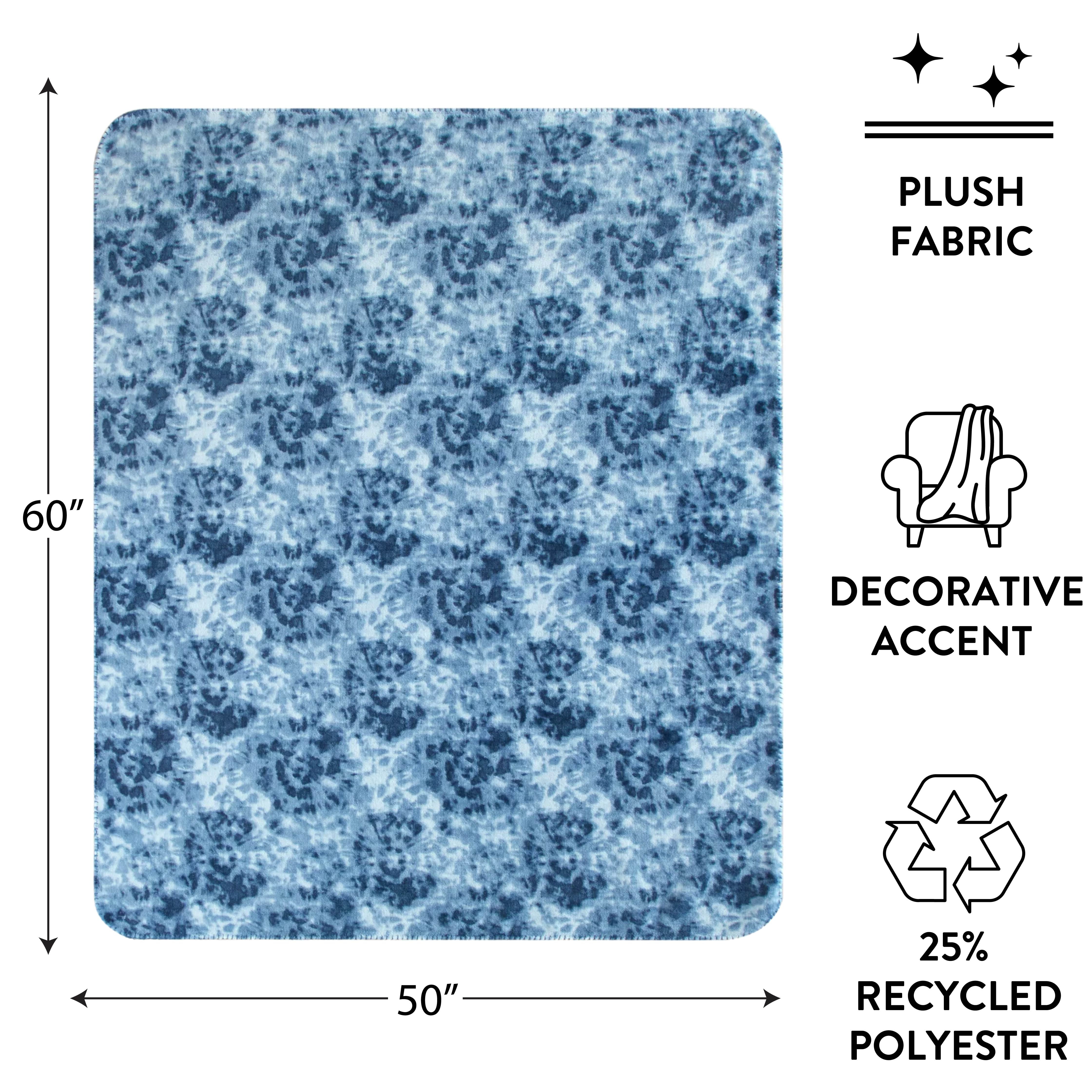 Mainstays Fleece Plush Throw Blanket, Blue Tie-Dye, Standard Throw