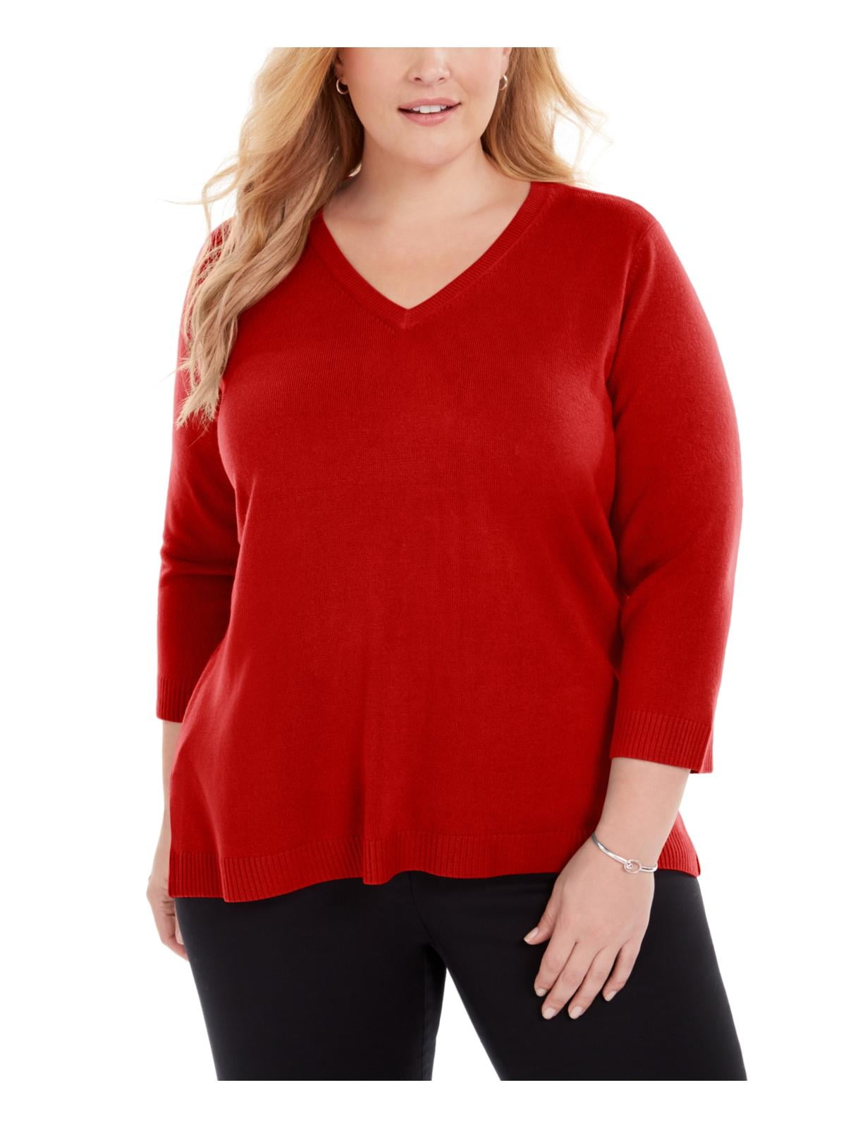 Karen Scott Womens Plus Ribbed Trim Long Sleeves Cardigan Sweater 