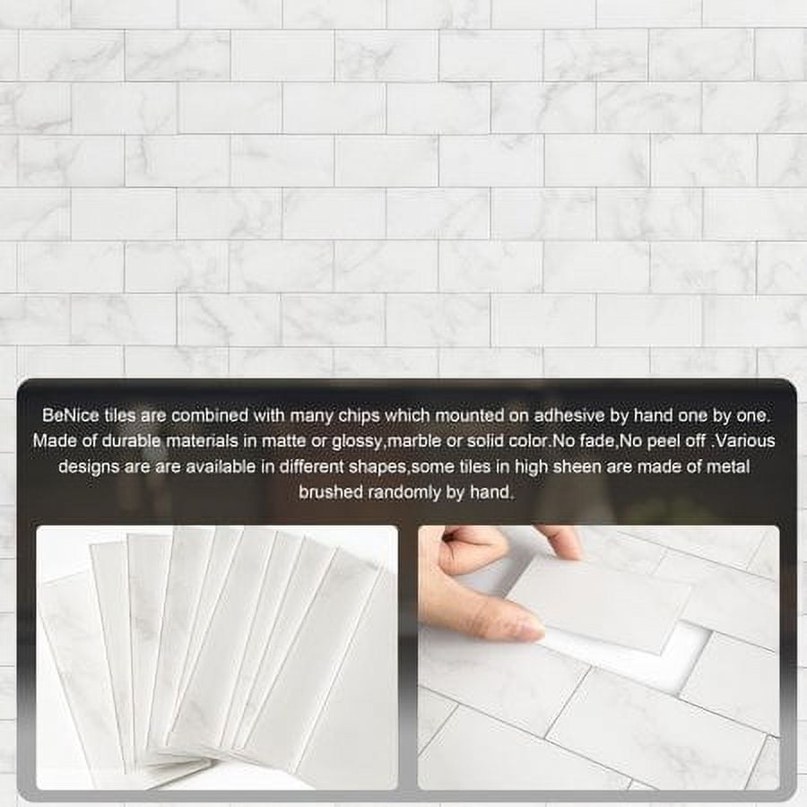 BeNice Peel and Stick Backsplash for Kitchen Tile,Peel and Stick Tiles for  Walls Tile Stickers Waterproof Marble Tile Backsplash 3.85x11.73(16Tiles)