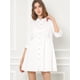 thumbnail image 3 of Vestido camisero informal con pliegues y manga 3/4 con botones Allegra K Blanco L, 3 of 6