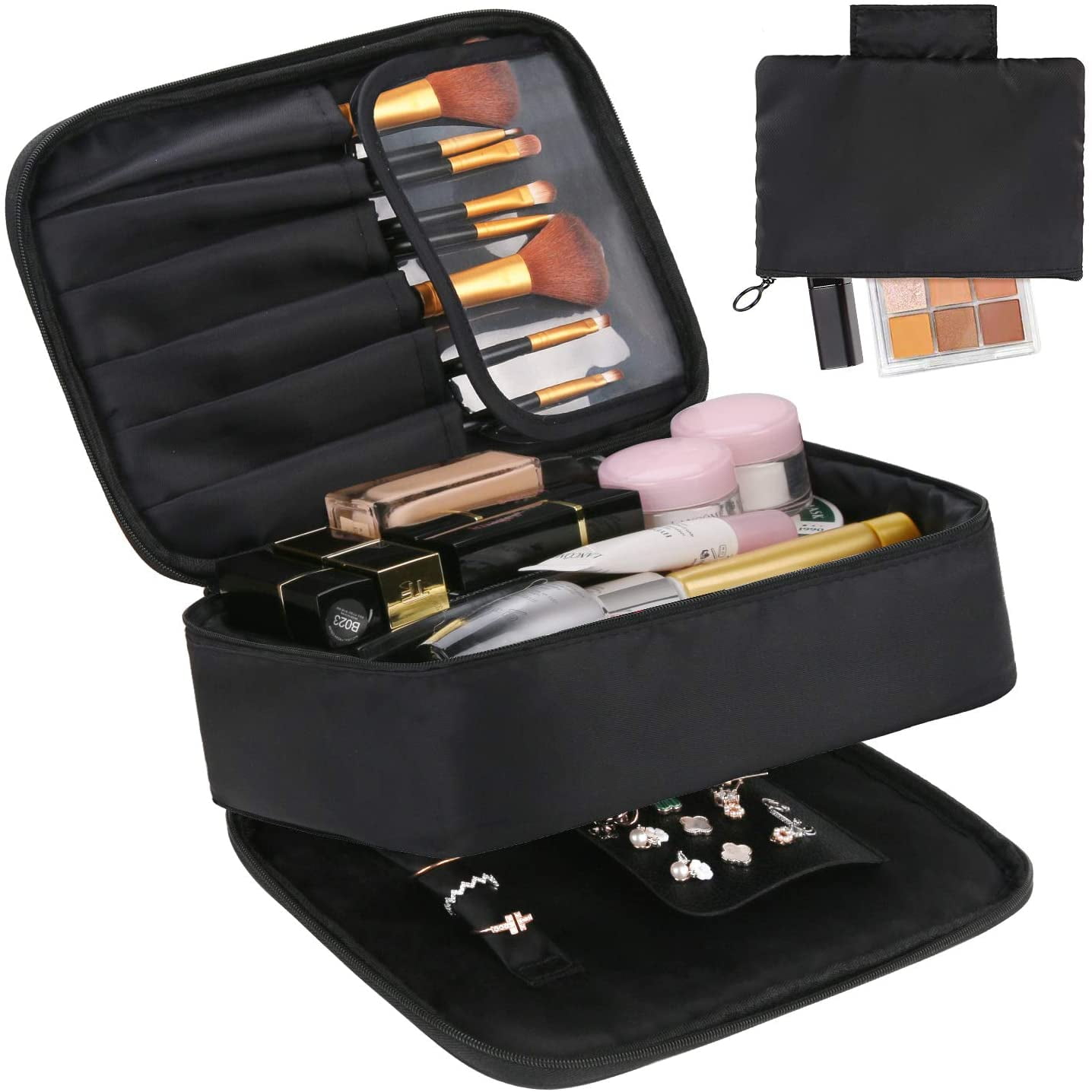 Pro 2 in 1 Travel Makeup Bag Organizer with Compartments Portable 