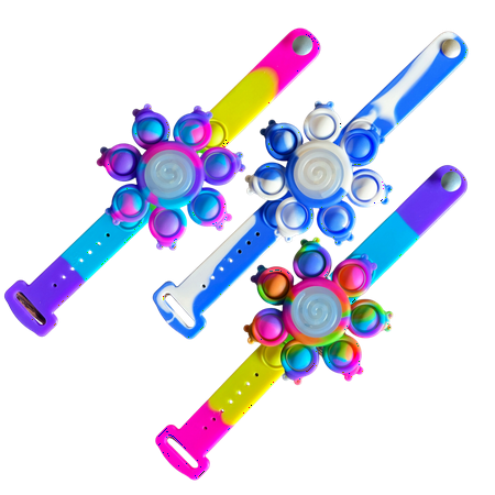 3-Pack Silicone Pop Fidget Spinner Bracelet for Girls/Boys. LED, Glow-in-the-dark, Rotating Bracelet. Anti-Anxiety/Stress-Relief Pop Fidget Wristband