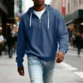 thumbnail image 2 of Dwelliawo Hoodies for Men Drawstring Corduroy Knit Solid Color Long Sleeve Casual Sweatshirt 1/4 Zip Hooded Fall Hoodie Pullover with Hood Navy L, 2 of 5