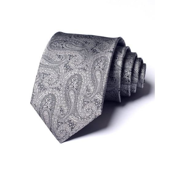 Yongchuantie Men's Silver Grey Paisley Pattern Tie 8CM Wide Tie Gift Box