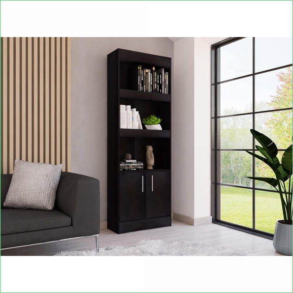 Bookcase, Classic 70.8” High with Framed Shelves | Black Wengue Finish | Particle Board