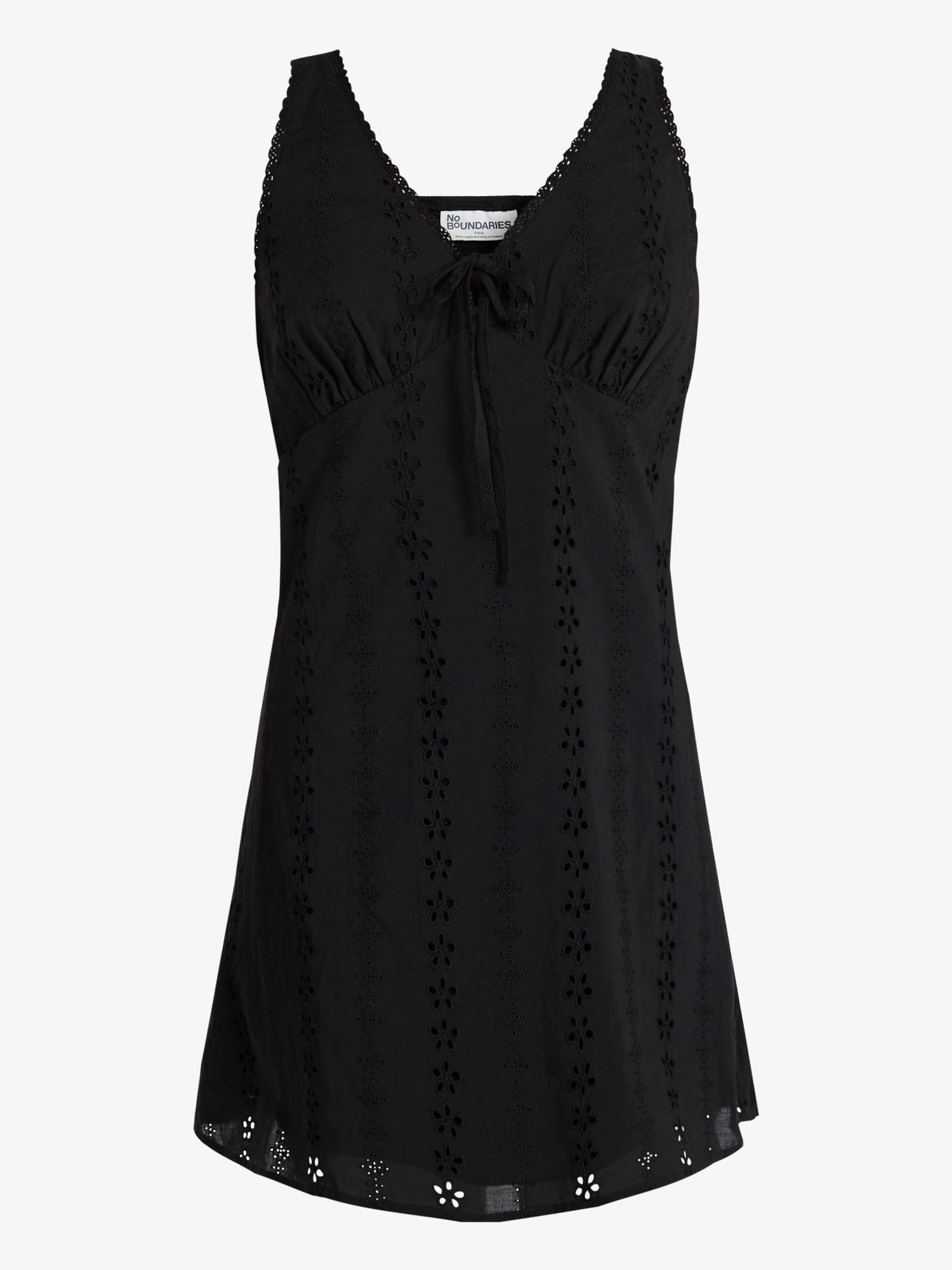 No Boundaries Cotton Lace Trim Plunge Mini Dress, Women's XXS-XXL - Walmart .com